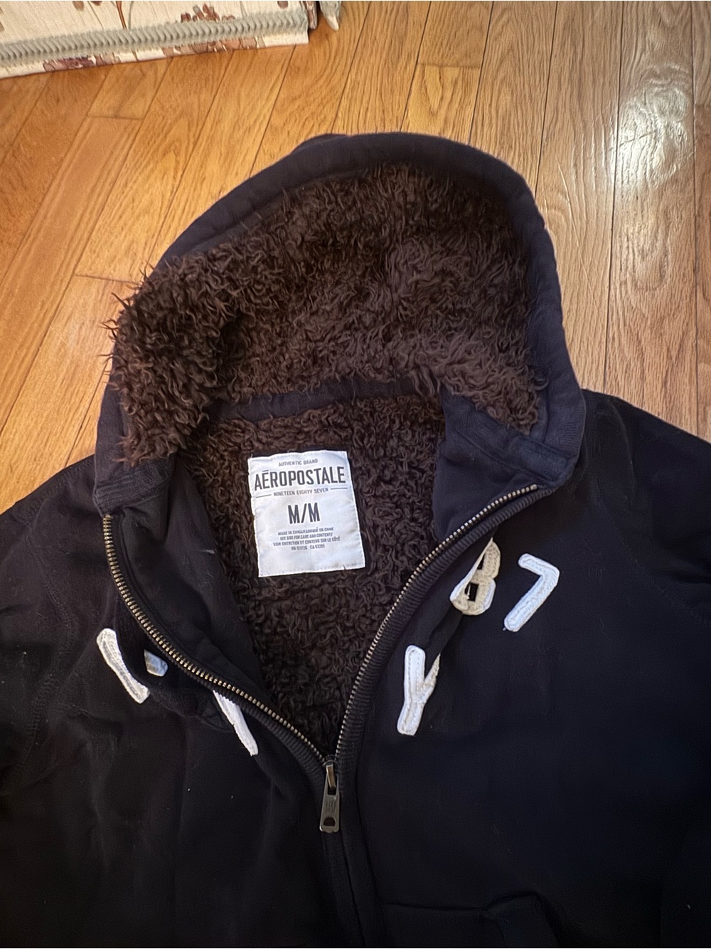 Aeropostale Mens Y2K Full Faux Fur Lined Full Zip Hoodie Black Sz M Chunky Logo - Picture 4 of 10